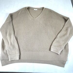 hashttag in trend Womens Oversized Ribbed V-Neck Sweater Tan HA44279-VC Large‎